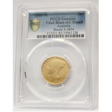 AUSTRALIA 1880 . ONE 1 SOVEREIGN . MELBOURNE . GOLD . SLABBED . SHIELD